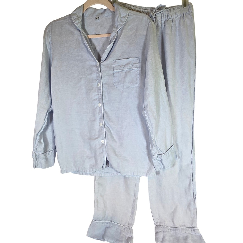 Serena & Lily Hyannis Port 100% Linen Pajama Set Coastal Blue Womens XS - Picture 2 of 10
